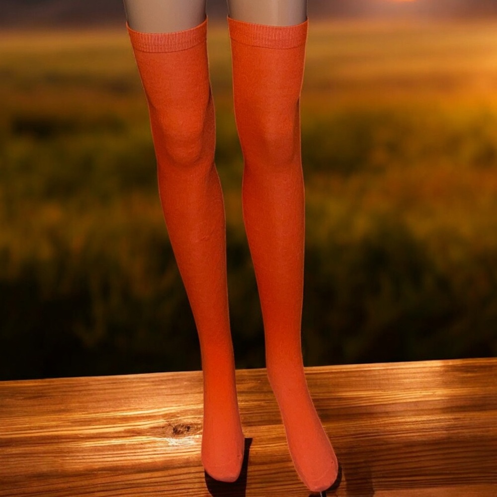 Vibrant Orange Thigh-High Socks - Picture 2 of 5